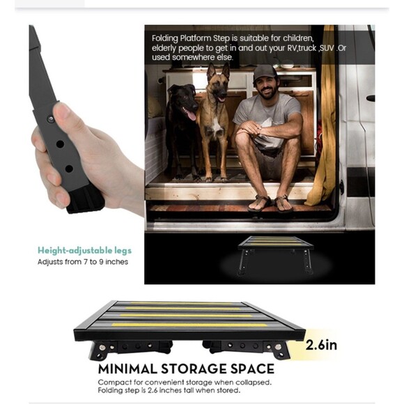 Adjustable Height Aluminum RV Step Stool Stable Foldable Platform Support 1k lbs - Picture 11 of 16